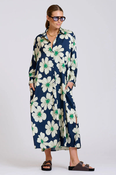 Shirty - The Luxe Luna Longline Shirt Dress - Navy and Green Floral