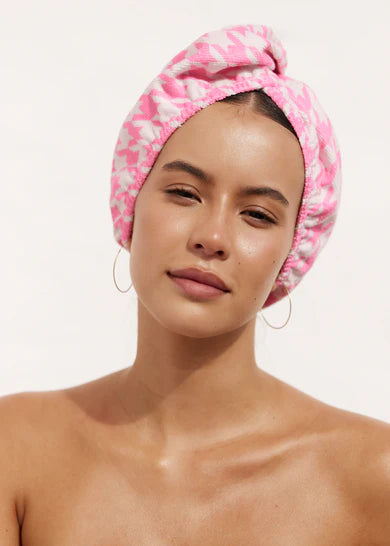 LOUVELLE - RIVA Hair Towel Wrap - Pink Houndstooth