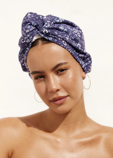 LOUVELLE - RIVA Hair Towel Wrap - Indigo Distressed