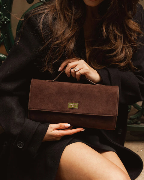 LouenHide - Delaney Suedette Clutch - Chocolate