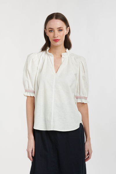 365 Days - LILY SMOCK SLEEVE TOP - WHITE