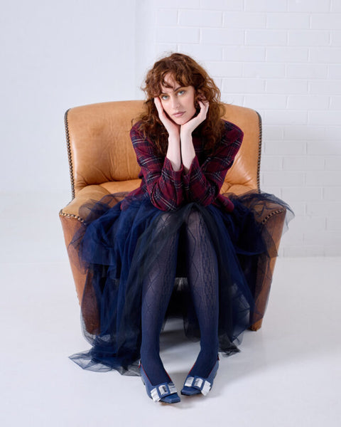 TIGHTOLOGY - Aran Cashmere Blend Tights – Navy