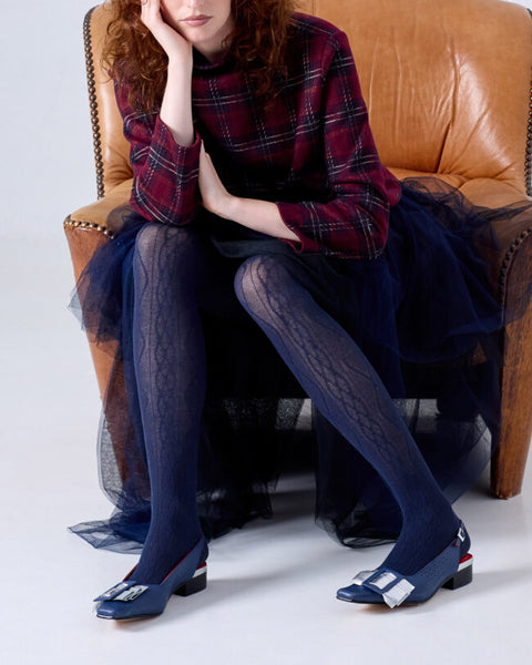 TIGHTOLOGY - Aran Cashmere Blend Tights – Navy