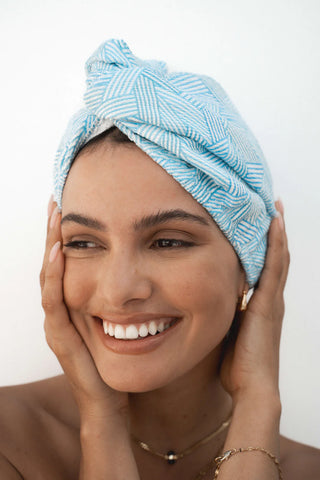 LOUVELLE - RIVA Hair Towel Wrap - Aqua Stripe