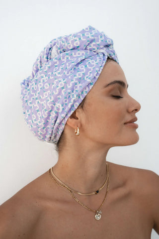LOUVELLE - RIVA Hair Towel Wrap - Lavender Geo