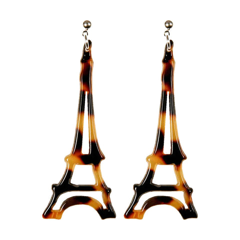 Paris Mode - Eiffel Tower Medium Dark Tortoiseshell Stud Earrings