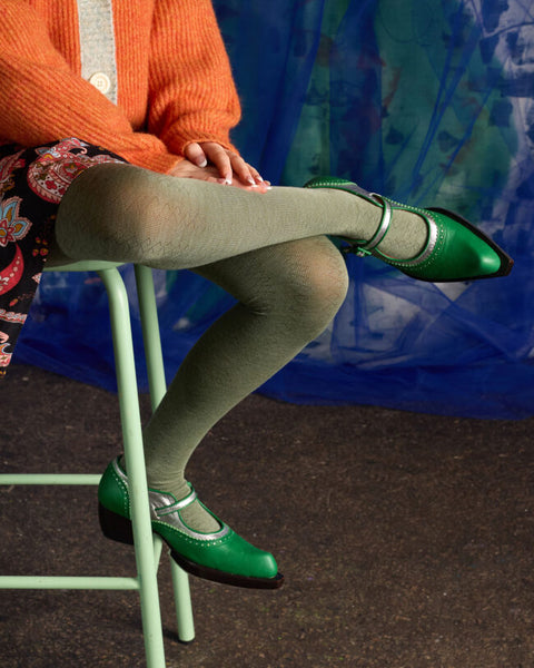 TIGHTOLOGY - Geo Merino Wool Tights - Sage