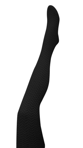 TIGHTOLOGY - Herringbone Merino Wool Tights – Black
