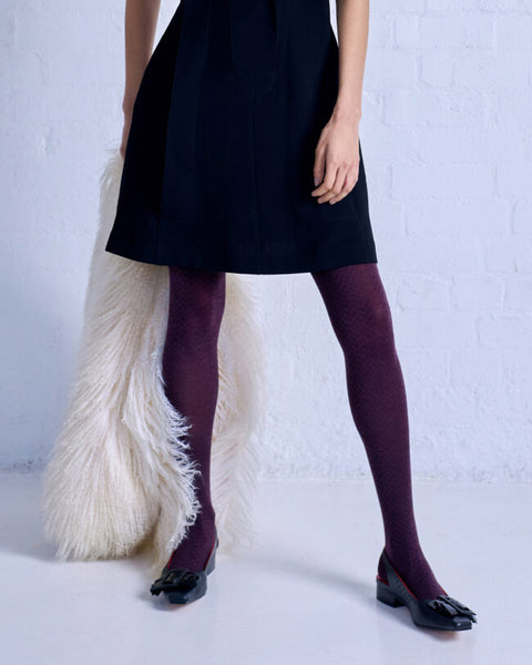 TIGHTOLOGY - Herringbone Merino Wool Tights – Plum