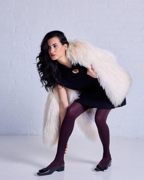 TIGHTOLOGY - Herringbone Merino Wool Tights – Plum