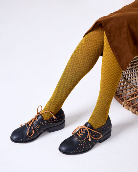 TIGHTOLOGY - Herringbone Merino Wool Tights – Mustard