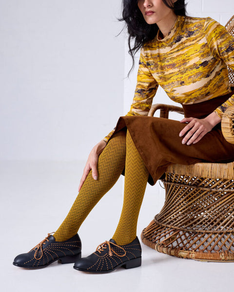 TIGHTOLOGY - Herringbone Merino Wool Tights – Mustard
