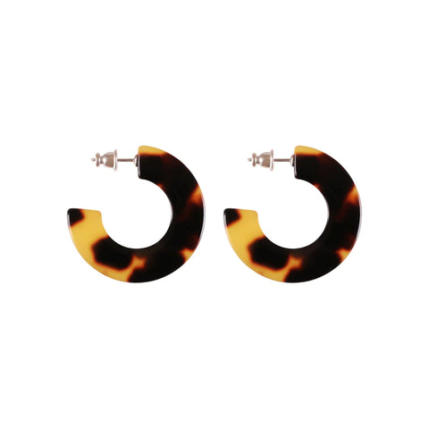 Paris Mode - Plat Small Dark Tortoiseshell Hoop Earrings