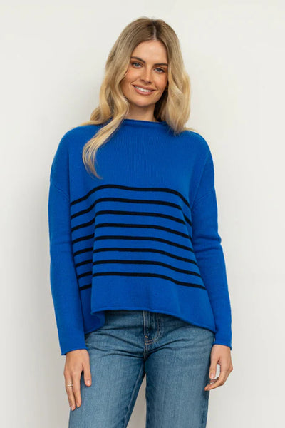 EST - The Smith Wool/Cashmere Crew - Azure / Navy Stripe