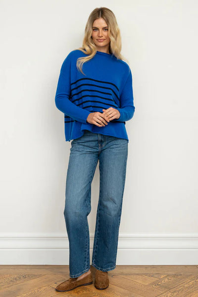 EST - The Smith Wool/Cashmere Crew - Azure / Navy Stripe