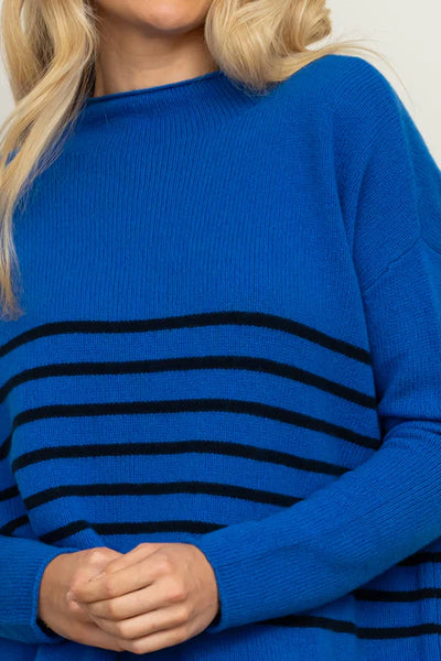 EST - The Smith Wool/Cashmere Crew - Azure / Navy Stripe