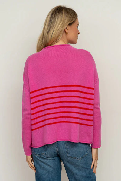 EST - The Smith Wool/Cashmere Crew - Hot Pink / China Red Stripe