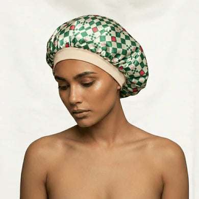 LOUVELLE - Satin Sleep Bonnet - Green Check
