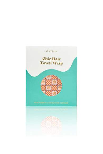 LOUVELLE - RIVA Hair Towel Wrap - Orange Palm Check