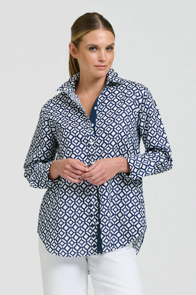 Shirty - Elodie Girlfriend Shirt - White with Navy Print