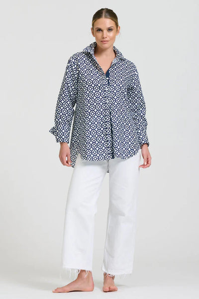 Shirty - Elodie Girlfriend Shirt - White with Navy Print