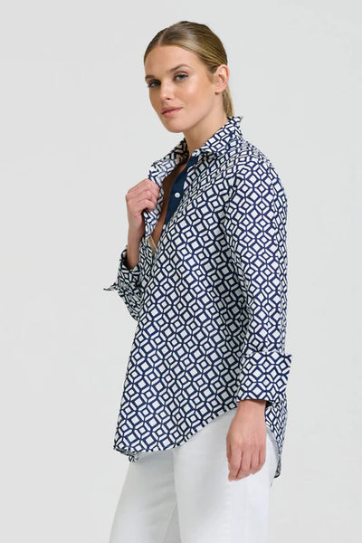 Shirty - Elodie Girlfriend Shirt - White with Navy Print