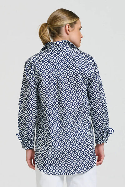 Shirty - Elodie Girlfriend Shirt - White with Navy Print