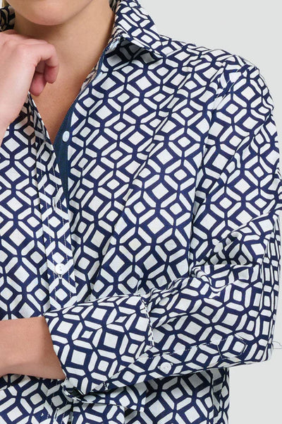 Shirty - Elodie Girlfriend Shirt - White with Navy Print