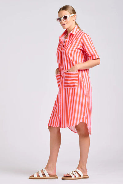 Shirty - The Caitlin Dress - Pink Papaya Stripe