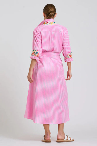 Shirty - The Luna Oversized Long Line Shirt Dress - Pink Stripe Floral Trim