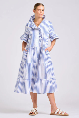 Shirty - The Molly Oversized Shirt Dress - White with Azure Ticking
