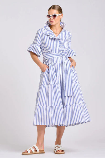 Shirty - The Molly Oversized Shirt Dress - White with Azure Ticking
