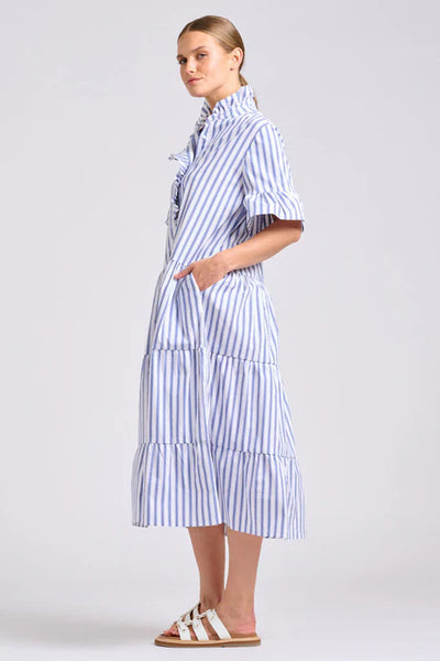 Shirty - The Molly Oversized Shirt Dress - White with Azure Ticking