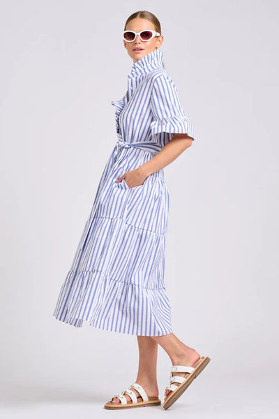Shirty - The Molly Oversized Shirt Dress - White with Azure Ticking