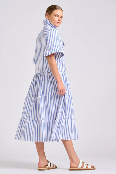 Shirty - The Molly Oversized Shirt Dress - White with Azure Ticking