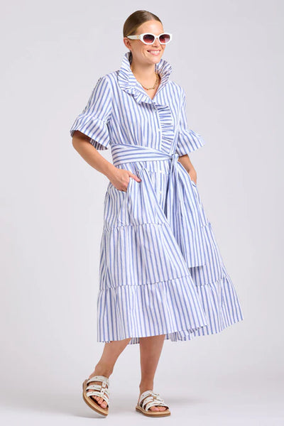 Shirty - The Molly Oversized Shirt Dress - White with Azure Ticking