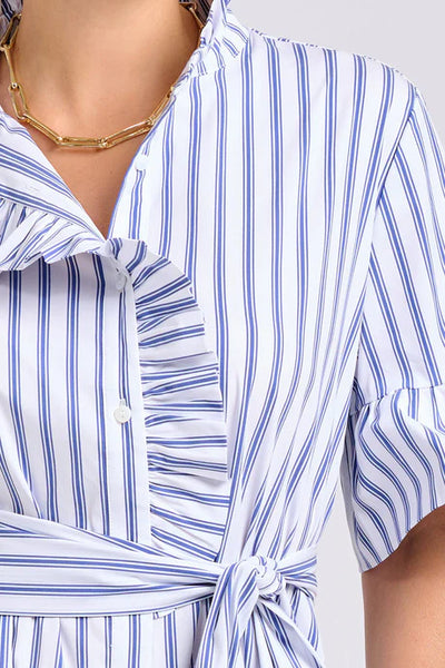 Shirty - The Molly Oversized Shirt Dress - White with Azure Ticking