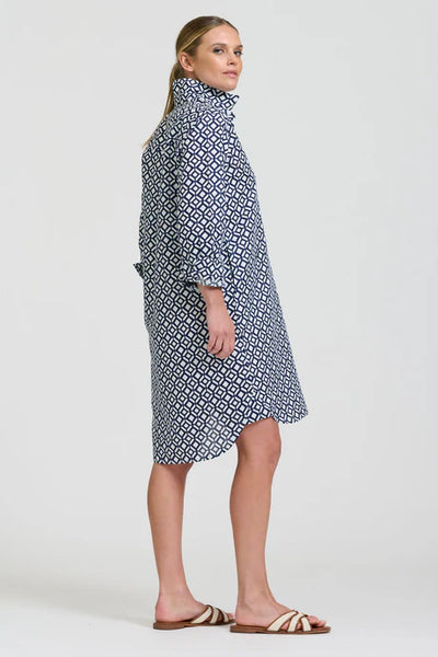 Shirty - The Popover Shirtdress - White with Navy Print