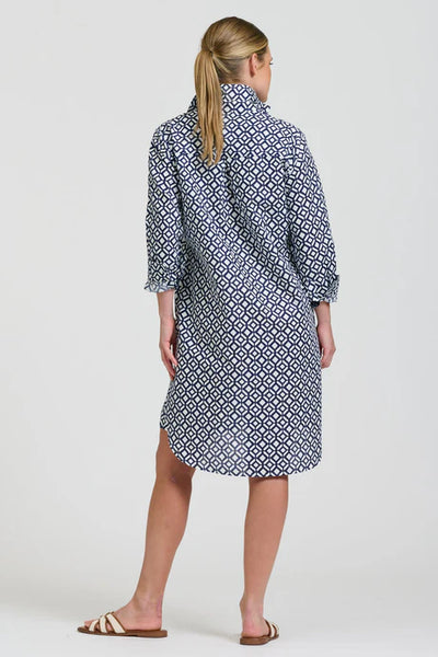 Shirty - The Popover Shirtdress - White with Navy Print