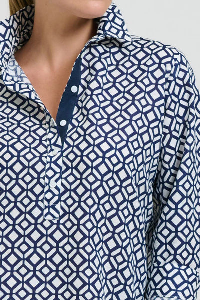 Shirty - The Popover Shirtdress - White with Navy Print