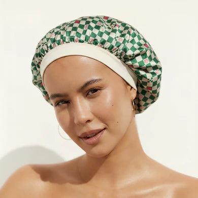 LOUVELLE - Satin Sleep Bonnet - Green Check