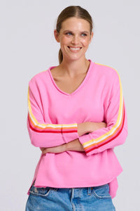 EST - Raw V Neck Tape Sweatshirt - Pink