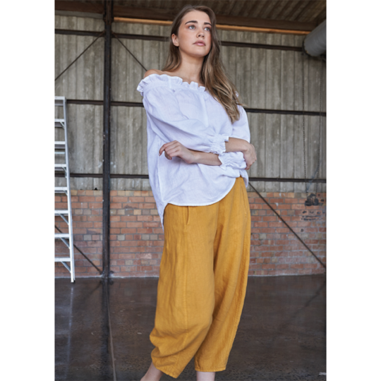 Mustard yellow linen pants hot sale