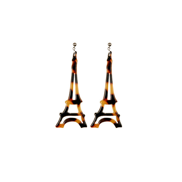 Paris Mode - Earrings Eiffel Tower Small - Dark Tortoiseshell