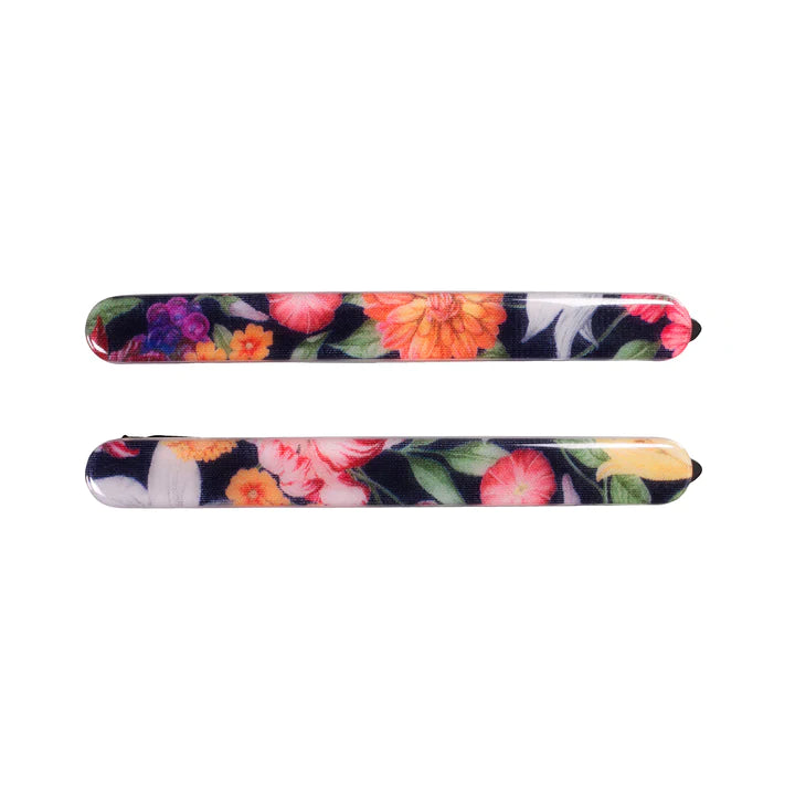 Paris Mode - Classic Large Hair Clip Set - Royal Garland Print