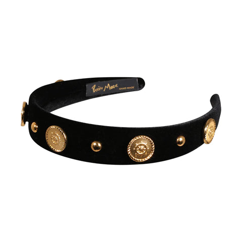 Paris Mode - Velvet Stud Embellished 3 Cm Flat Headband