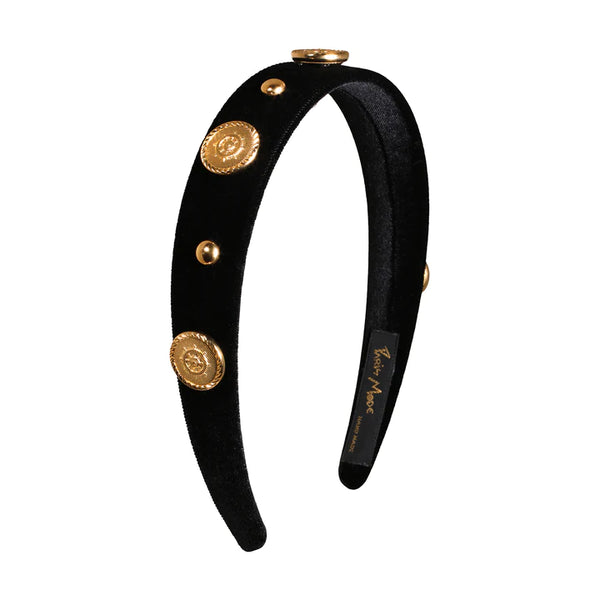 Paris Mode - Velvet Stud Embellished 3 Cm Flat Headband