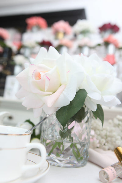 COTE NOIRE - HERRINGBONE FLOWER - BLUSH & WHITE ROSES - CLEAR