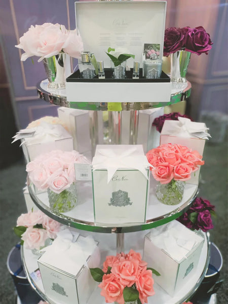 COTE NOIRE - HERRINGBONE FLOWER ROSE BUDS - CLEAR - WHITE PEACH