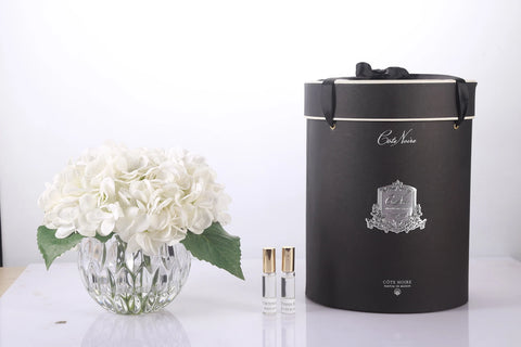 COTE NOIRE - LUXURY RANGE HYDRANGEA'S - IVORY - CRYSTAL VASE